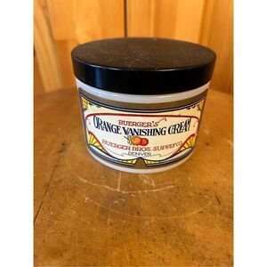 Vintage Buerger’s orange vanishing cream milk glass jar decor (8298)